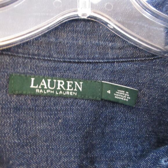 Lauren Ralph Lauren Shirt Dress  4 Blue Chambray Popover‎ Pockets Cotton - Picture 4 of 11